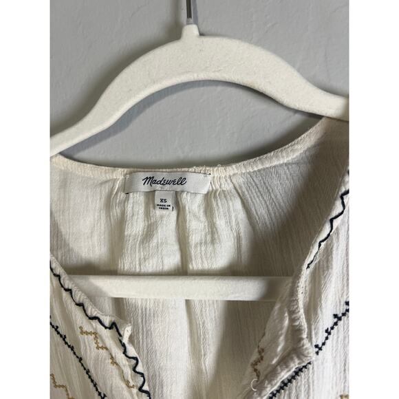 188 Madewell Embroidered Peasant Top White Size XS - Picture 5 of 6